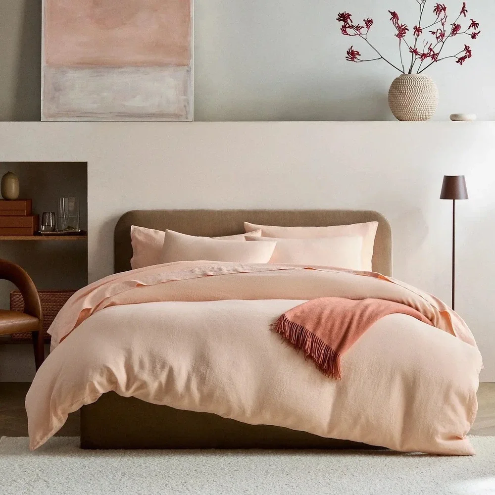 Quince European Flax Linen Duvet Cover Set King/Cal King Peach Size King Bedding